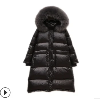 Nová zimná špeciálna cena 2020 black voľné farba nadol bunda pre ženy s hrúbkou super dlhé veľké deky a veľkej kožušiny colla
