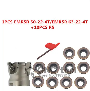 Nové 1PCS EMR5R 50-22-4t-taktné/EMR5R 63-22-4t-taktné a 10pcs R5 vložte tvár mlyn na mletie frézy cnc frézovacie nástroje pre kruhové vložky