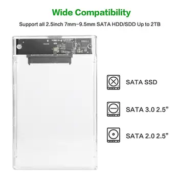 Nové 2.5 palcový Transparentný HDD SSD Prípade, SATA III, USB 3.0 Pevného Disku na Kryte Podporu Mobile Externý HDD pre Notebook PC