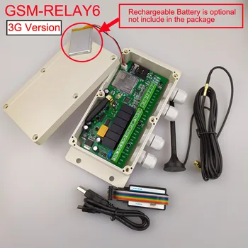 Nové 2019 3G a GSM GSM-RELAY6 6 kanálový reléový výstup 6 alarmový vstup SMS Radič nabíjateľné batérie pri výpadku napájania upozornenie