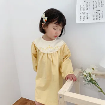 Nové 2020 Jar Jeseň kórejské Deti Výšivky Šaty 1-6Yrs Deti, Dievčatá Princezná Šaty Deti Dievča Šaty s Dlhým Rukávom Šaty