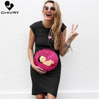 Nové 2020 Ženy Lete Materskej Šaty Bez Rukávov Tehotenstva Šaty Cartoon Dieťa Tlač Šaty Tvorivé Tehotné Ženy Šaty