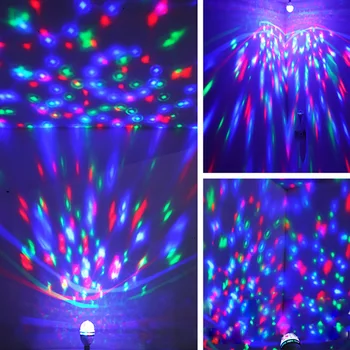Nové 2ks E27 B22 3W Farebné Rotujúce Fáze RGB LED Svetlo, Žiarovka, Blesk Strana Svetlo Disco DJ Lampa
