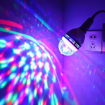 Nové 2ks E27 B22 3W Farebné Rotujúce Fáze RGB LED Svetlo, Žiarovka, Blesk Strana Svetlo Disco DJ Lampa