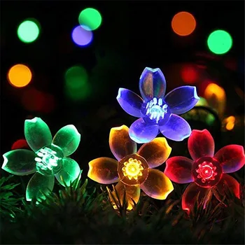 Nové 50 LED 7M Broskyňa Kvet Solárna Lampa LED Reťazec Rozprávkových Svetiel Solárne Girlandy Záhrada Domov Vianočná Výzdoba Pre Vonkajšie