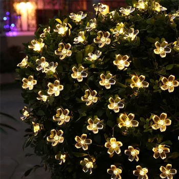Nové 50 LED 7M Broskyňa Kvet Solárna Lampa LED Reťazec Rozprávkových Svetiel Solárne Girlandy Záhrada Domov Vianočná Výzdoba Pre Vonkajšie