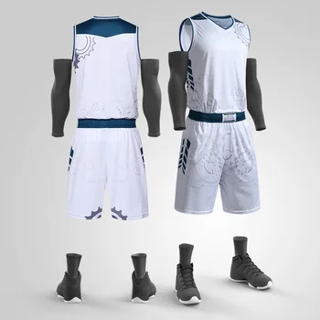 Nové Atramentové Dizajn Mužov Chlapec DIY Basketbal Jersey Set-Top College Basketball Školenia Uniformy Dospelých Tím Autentický Návrat Oblek