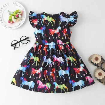 Nové Baby Girl Šaty, Šaty Na Bežné Farba Jednorožec Dinosaura Krásne Kórejský Letné Bavlnené Oblečenie Deti Detský Baby Girl Šaty
