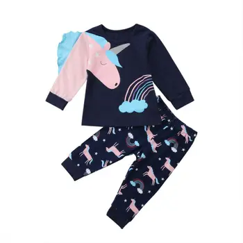 Nové Batoľa Detský Baby Dievčatá Unicorn Top Nohavice, Oblečenie, Pyžamá Súpravy Oblečenie Pre Voľný Čas Sleepwear
