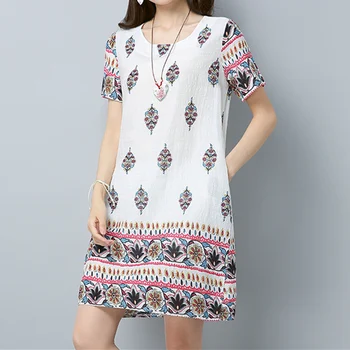Nové Bavlnené Obliečky s Krátkym rukávom Letné šaty Ženy plus veľkosť Voľné Príležitostné O-Krku tlače plážové šaty Vestidos ZY247