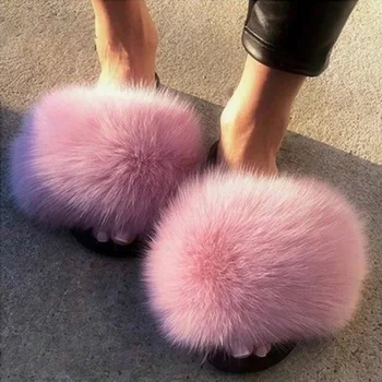Nové Chlpaté Ženy Papuče Dámy Topánky Roztomilé Plyšové Fox Vlasy Načechraný Sandále dámske Kožušiny Papuče Teplé Zimné Papuče Hot Ženy