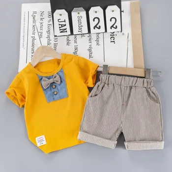 Nové Detské Oblečenie pre Chlapcov Letné Krátke Sleeve T-Shirt+Šortky Dvoch-dielny Oblek