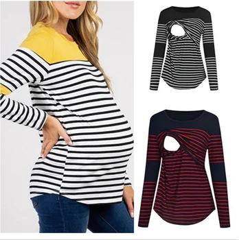 Nové Dojčenie Oblečenie na Jeseň Ženy Materskej Dlhý Rukáv Prekladané Topy Ošetrovateľskej T-shirt Premama Ležérne Oblečenie Pre Matky