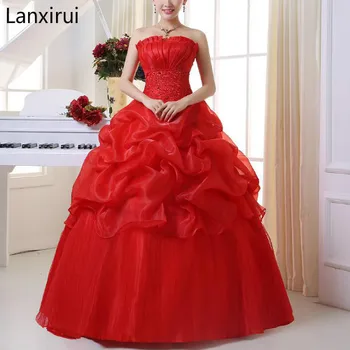 Nové Dorazí kórejský Štýl Červenom módne dievča crystal princess svadobné šaty, sexy Čipka oblečenie, štýl formálny Lanxirui šaty