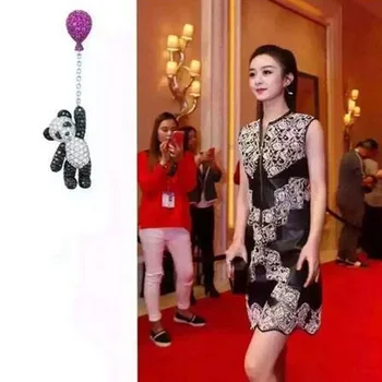 Nové Drop Earings pre Ženy, Luxusné Roztomilé Ružové Kryštály Black Panda Visí Earings Balóny Reťazca Dlho Eardrop Pendientes Brinco