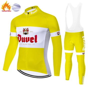 Nové duvel pivo jersey požičovňa Zimných Thermal Fleece equipamento ciclismo homem 20D gél Tesný cyklistické nohavice mužov, jazda na bicykli oblek