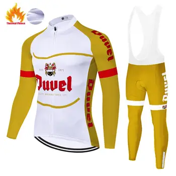 Nové duvel pivo jersey požičovňa Zimných Thermal Fleece equipamento ciclismo homem 20D gél Tesný cyklistické nohavice mužov, jazda na bicykli oblek
