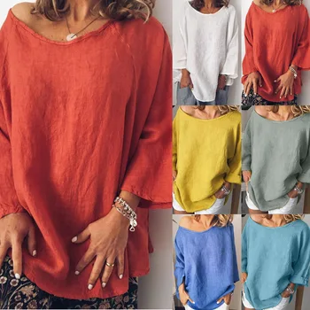 Nové dámske Bavlnené Obliečky Farbou Voľné Top T-shirt Ženy Tričká Dlhý Rukáv Tričko Ženy Tričko Plus Veľkosť