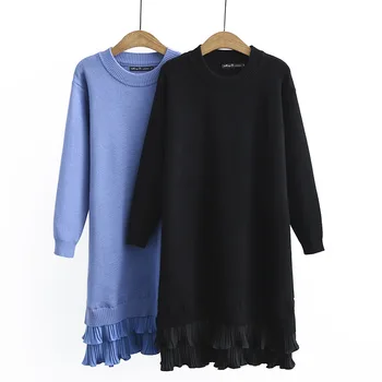 Nové dámske jesenné zimné plus veľkosť sveter šaty pre ženy, veľký, dlhý rukáv voľné rovno prehrabať čierne modré šaty 4XL 5XL 6XL