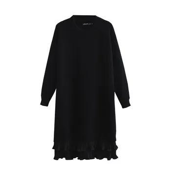 Nové dámske jesenné zimné plus veľkosť sveter šaty pre ženy, veľký, dlhý rukáv voľné rovno prehrabať čierne modré šaty 4XL 5XL 6XL