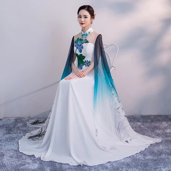 Nové Dámske Lepšiu Čínsky Cheongsam Sexy Dlhé model Show Šaty Auto Show Šaty Módne Ženy Cantata Výkon Maxi šaty