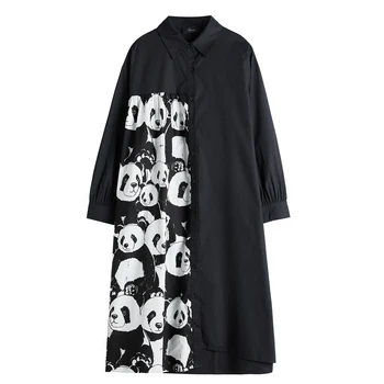 Nové Dámske Letné Voľné Šaty Žien jednofarebné Tričko Šifón Veľké Veľkosti, Ležérne Patchwork Fashion T-shirt Cartoon vzor Šaty