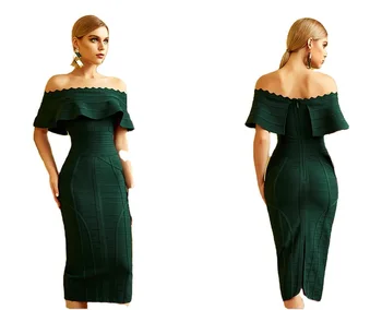 Nové dámske zelené obväz šaty uzáver formálne šaty bez Ramienok rozstrapatené Večer party šaty bodycon slim šaty Župan De Soiree