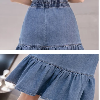Nové Džínsy, Sukne Plus-Size Elastické High-Pás Módne Ženy Vintage Bežné 5XL Umyté Slim Flounced Denim Sukne