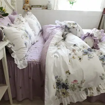 Nové fialová tlač posteľná bielizeň nastaviť elegantná kvetina prehrabať perinu kvalitnej tkaniny posteľ list prehoz cez posteľ posteľ, oblečenie, bytový textil predaj