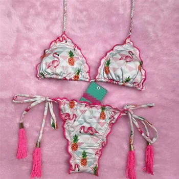 Nové Flamingo Bikini Ananás Plavky Brazílske Bikini 2018 Sexy Ženy, Tlačené Plavky S Push Up Monokiny Obväz Plaviek