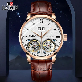 Nové HAIQIN Automatické pánske Hodinky Top Luxusné Dvojlôžkové Tourbillon Muž náramkové hodinky z Nerezovej Ocele, Vodotesné Hodiny Relogio Masculino
