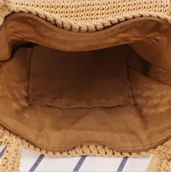 Nové jednofarebné bavlnené strane háčkovanie taška prenosná dovolenku na pláži slamy taška