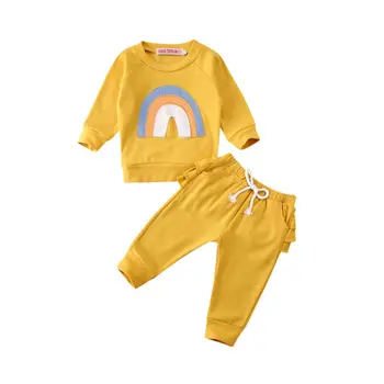 Nové Jeseň Novonarodené Deti Baby Girl Šaty Rainbow Dlhý Rukáv Mikina Topy+Prehrabať Nohavice, Oblečenie Jeseň Nastaviť