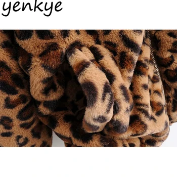 Nové Jeseň Ženy Vintage Leopard Bunda s Dlhým Rukávom Klope Golier na Zips Bežné Zimné Bundy Žena Plus Veľkosť vrchné oblečenie chaqueta