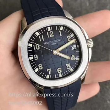 Nové klasické nové automatické mechanické pánske hodinky rose gold sapphire gumy priehľadný sklenený zadný kryt modré hodinky + 5167A
