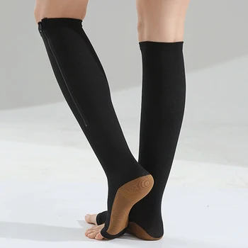Nové Kompresné Ponožky Muži Ženy Podporu Kolena Zips Ponožky Žena Otvorené Prst Tenké Anti-Únava Tvárny Sox Vysoké Ponožky Unisex