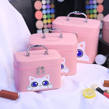 Nové Kreslených mačka make-up tašky roztomilý taška organizér pre kozmetiku 3 veľkosti veľká Kozmetická taška pre ženy prenosné cestovné puzdro make-up