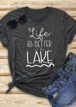 Nové Letné List Tee Život Je Lepší Na Jazere Tumblr T-Shirt Lumbálna Estetické Topy Trendy Camisetas Oblečenie Vintage Oblečenie