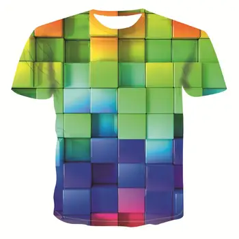 Nové Letné oblečenie-krátke rukávy topy Street fashion trend mládež t-shirt geometrické grafické fashion T-shirt pánske bežné tričko
