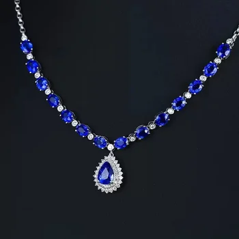 Nové Modely Luxusných S925 Šperky Vložkou Oválny Modrý Zirkón Kvapka Vody Prívesok Náhrdelník Žien Svadobné Party Elegantná Nezvyčajné Choker