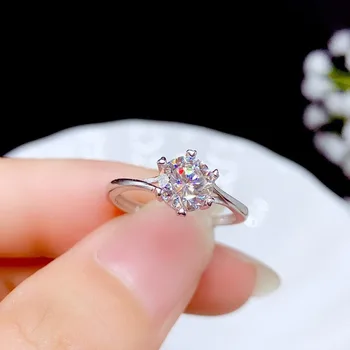 Nové Moissan diamantový prsteň 925 silver Klasické šesť pazúr štýl svadby základné