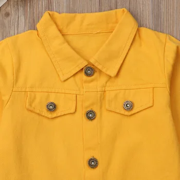 Nové Módne 1-6Y Dieťa Deti, Baby, Dievčatá Bunda Outwear Denim Pevné Singel svojim Tenkým Žltý Kabát