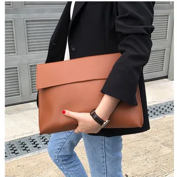 Nové Módne 2019 Ženy A4 Aktovku Luxusné 13 palcový Notebook Kabelka Obálky Veľké Večer Spojka Taška Kožené Dizajnér Brown Black