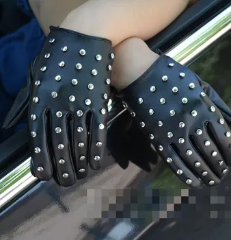 Nové módne dámske punk nity rukavice módne pu kožené rukavice ženské príslušenstvo black motocyklové rukavice R3222