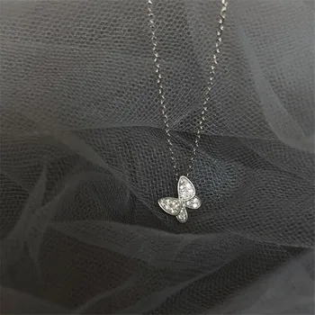 Nové Módne Krásny Motýľ Žena 925 Sterling Silver Šperky Osobnosť Temperament Crystal Prívesok Náhrdelníky H510