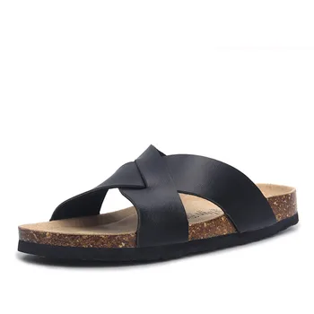 Nové Módne Letné Korkové Sandále Mužov Bežné Pláži Pošmyknúť Na Diapozitívy Obuvi Kríž sandále Byt s Plus Veľkosť 35-45 čierna biela hnedá
