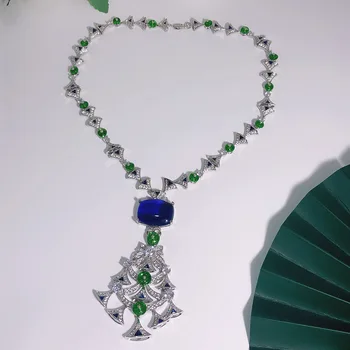 Nové Módne Luxusné Najpredávanejších Modrá Prívesok S Zelené Korálky Náhrdelník Pre Ženy, Svadobné Party Sukne Styling Glazúra Značky Šperky