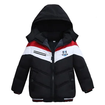 Nové Módne Patchwork Chlapci Bunda&Outwear Teplé kapucňou Zimné bundy pre chlapca kabát Deti Zimné Oblečenie