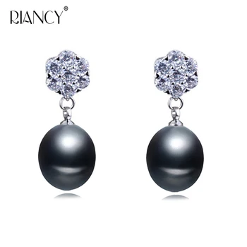 Nové Módne Prirodzený stud black pearl náušnice šperky pre Ženy 925 sterling silver darček