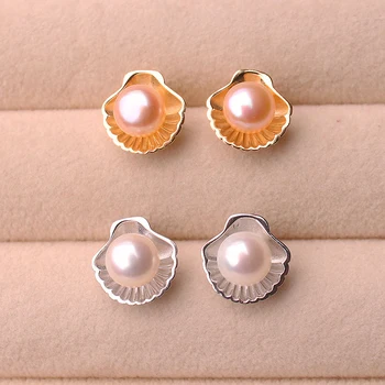 Nové Módne Prírodné Sladkovodné black Pearl Stud Earings Shell tvar perly Šperky Pre Ženy svadobný dar